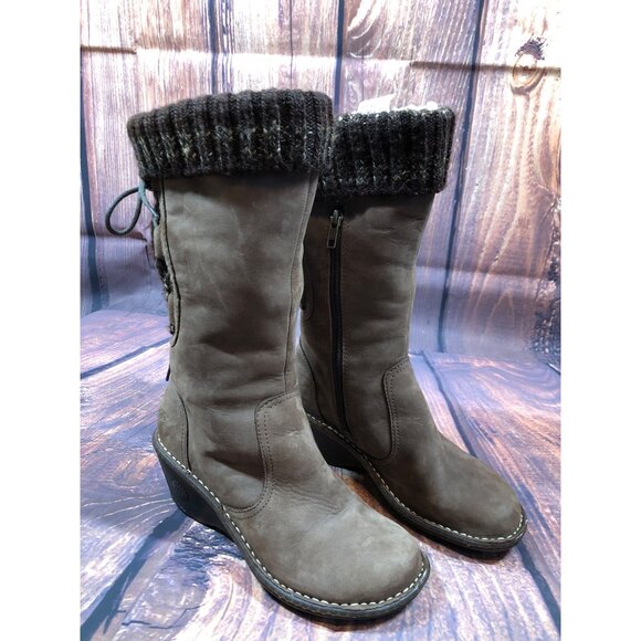 UGG Skylair 1936 Brown Leather Knit Cuff Tall Boots Wedge Womens 7 / 38 (r8e) - Picture 3 of 10
